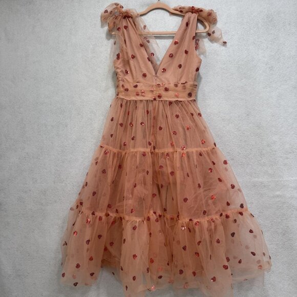 JessaKae Sweetheart Dress Womens Medium Pink Tulle Sequin Heart Bow Tie Maxi - Picture 10 of 12